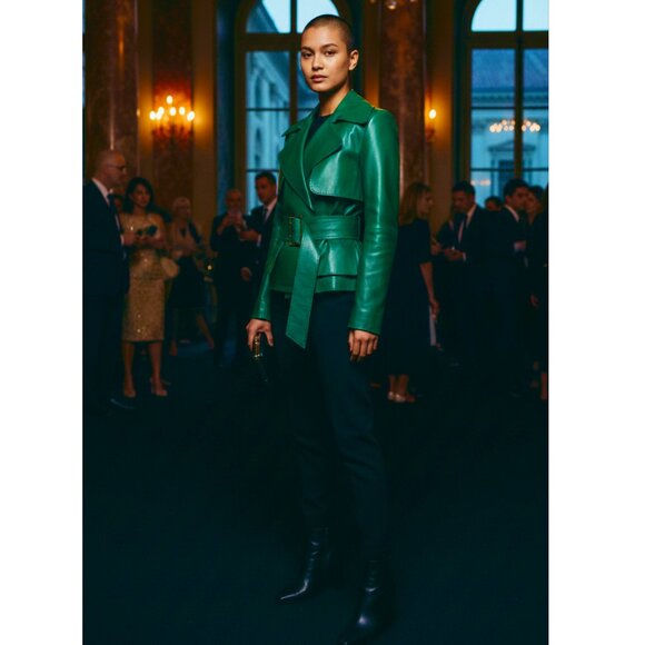 Thierry Mugler Jackets & Blazers - Mugler - Belted Leather Biker Jacket - Emerald Size 38 FR, 6-8 US